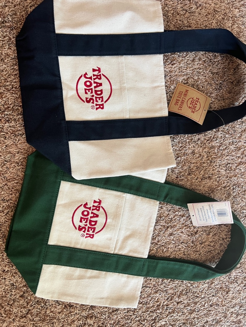 Trader Joe's Canvas Mini Tote Bag - Black & Cream / Green & Cream